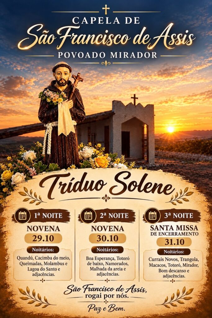 Começa hoje o tríduo solene da Festa de São Francisco de Assis no povoado Mirador, em Currais Novos